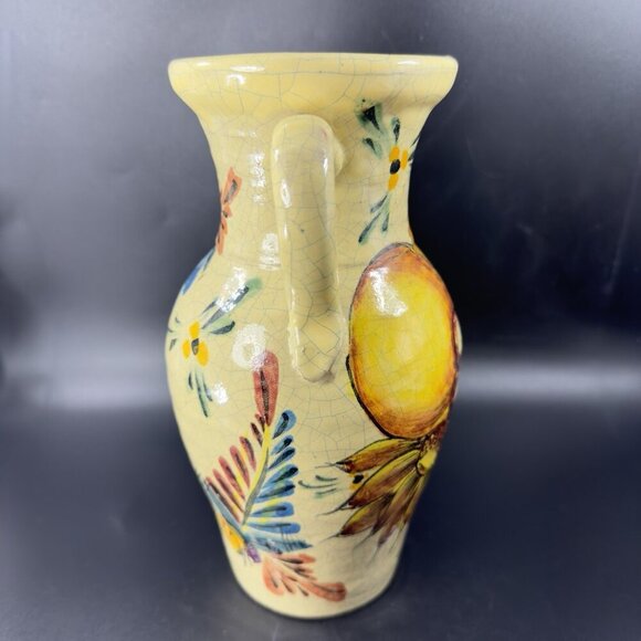 Venetian Italian Pottery Vase Jug With Handles Crackled Glaze Fruit Vegetable - Picture 15 of 16